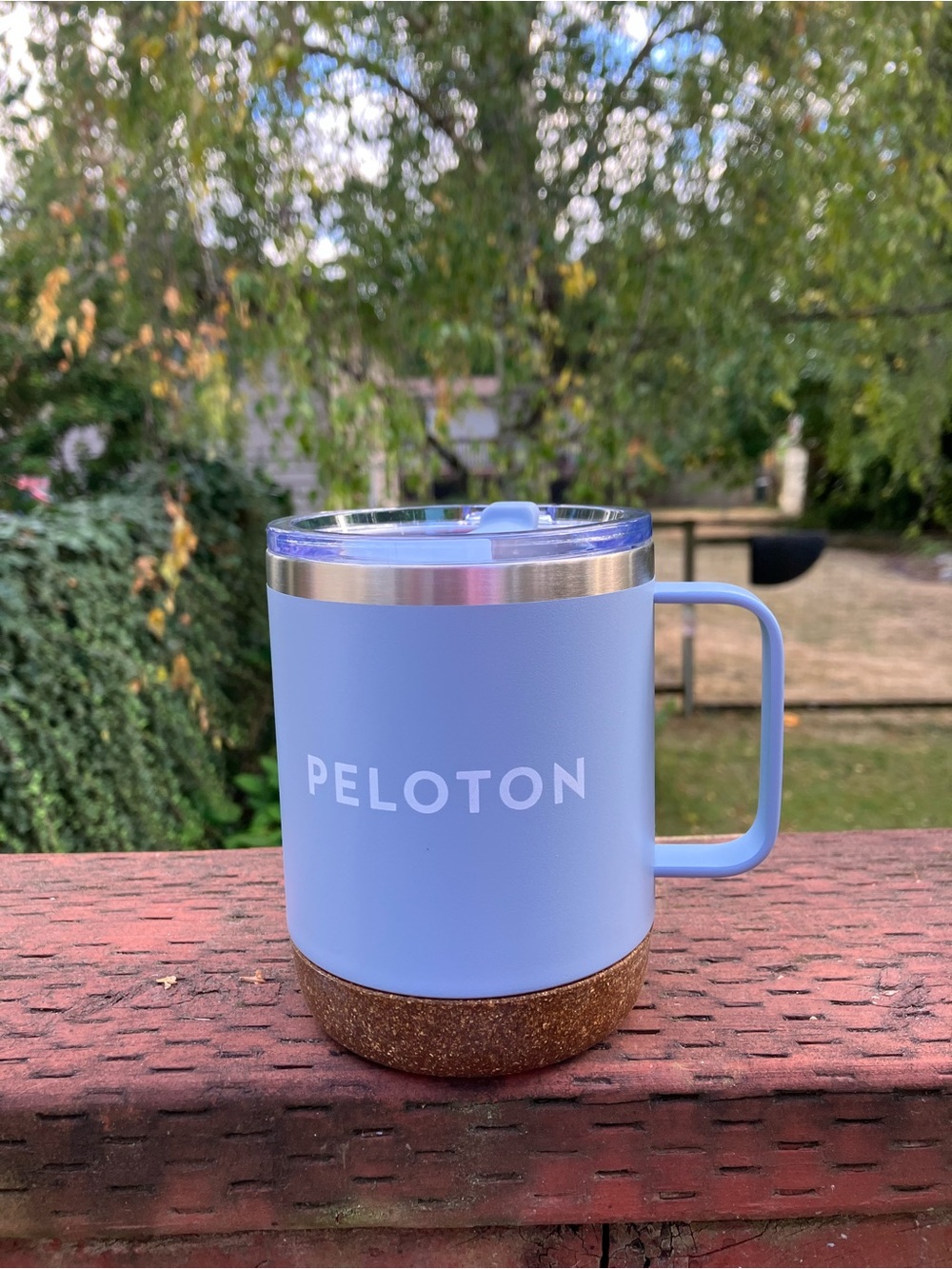 Peloton Powder-Coated Blue Travel Tumbler with Cork Base